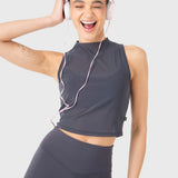 Polo Sin Mangas Para Mujer Crop Mesh Gris Bsoul