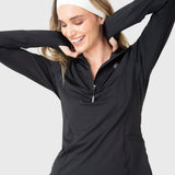 Polo Manga Larga Para Mujer Half Zip Negro Bsoul
