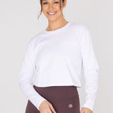 Polo Manga Larga Para Mujer Cotton Crop Top Blanco Bsoul