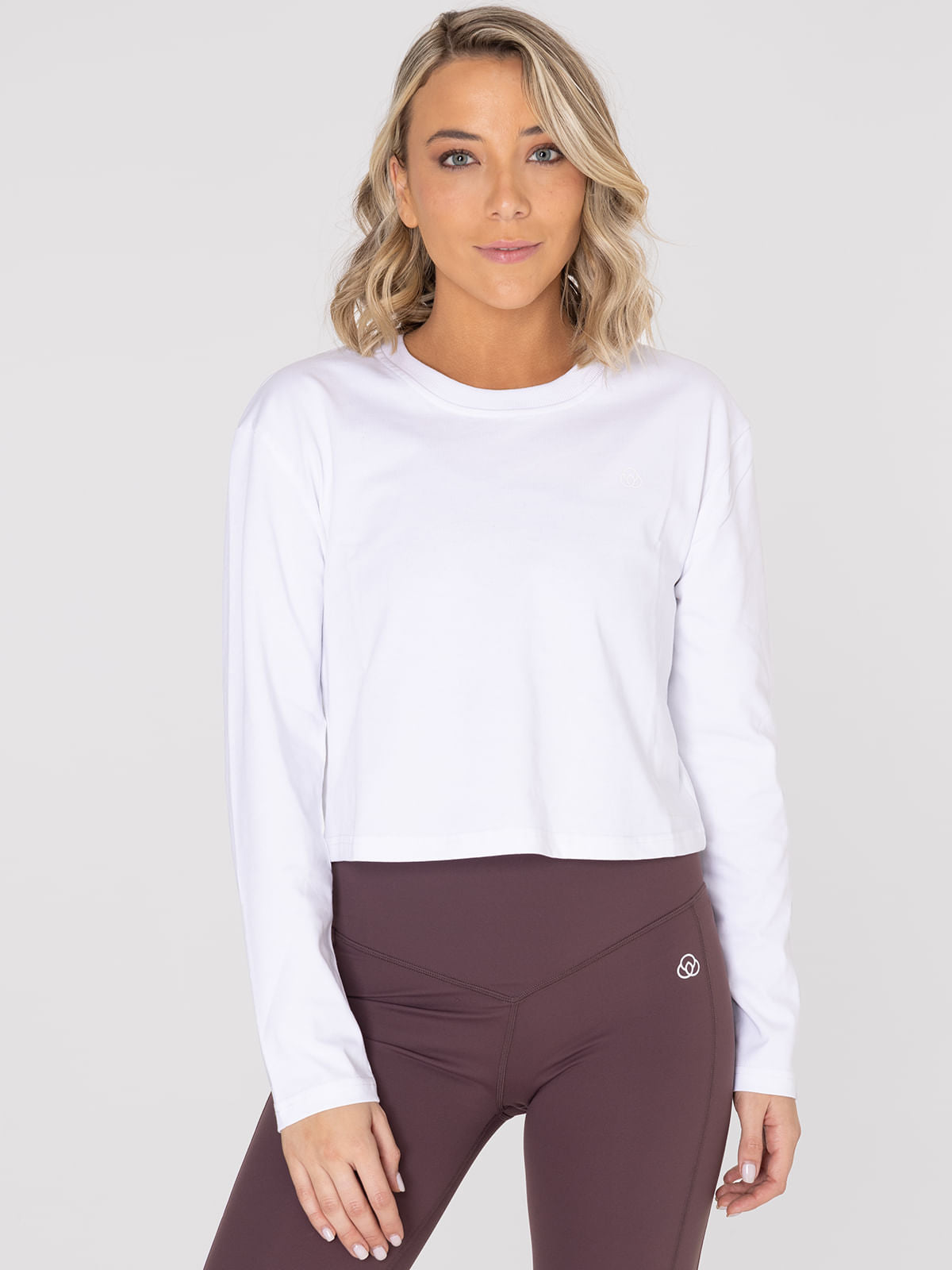 Polo Manga Larga Para Mujer Cotton Crop Top Blanco Bsoul