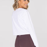 Polo Manga Larga Para Mujer Cotton Crop Top Blanco Bsoul