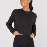 Polo Manga Larga Para Mujer Cotton Crop Top Negro Bsoul