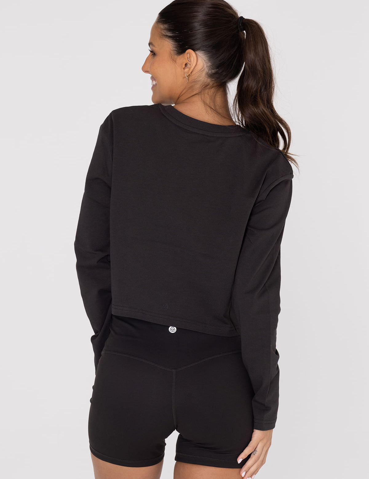 Polo Manga Larga Para Mujer Cotton Crop Top Negro Bsoul