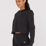 Polo Manga Larga Para Mujer Cotton Crop Top Negro Bsoul