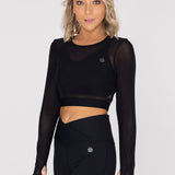 Polo Manga Larga Para Mujer  Crop Top Negro Bsoul