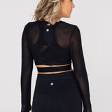 Polo Manga Larga Para Mujer  Crop Top Negro Bsoul