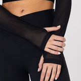 Polo Manga Larga Para Mujer  Crop Top Negro Bsoul