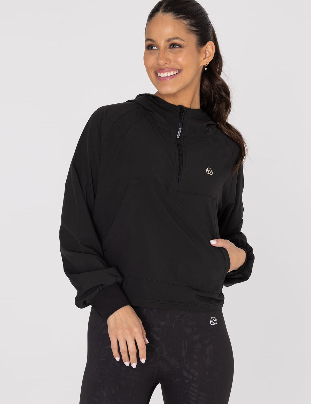 Hoodie Para Mujer  Half Zip Demi Negro Bsoul