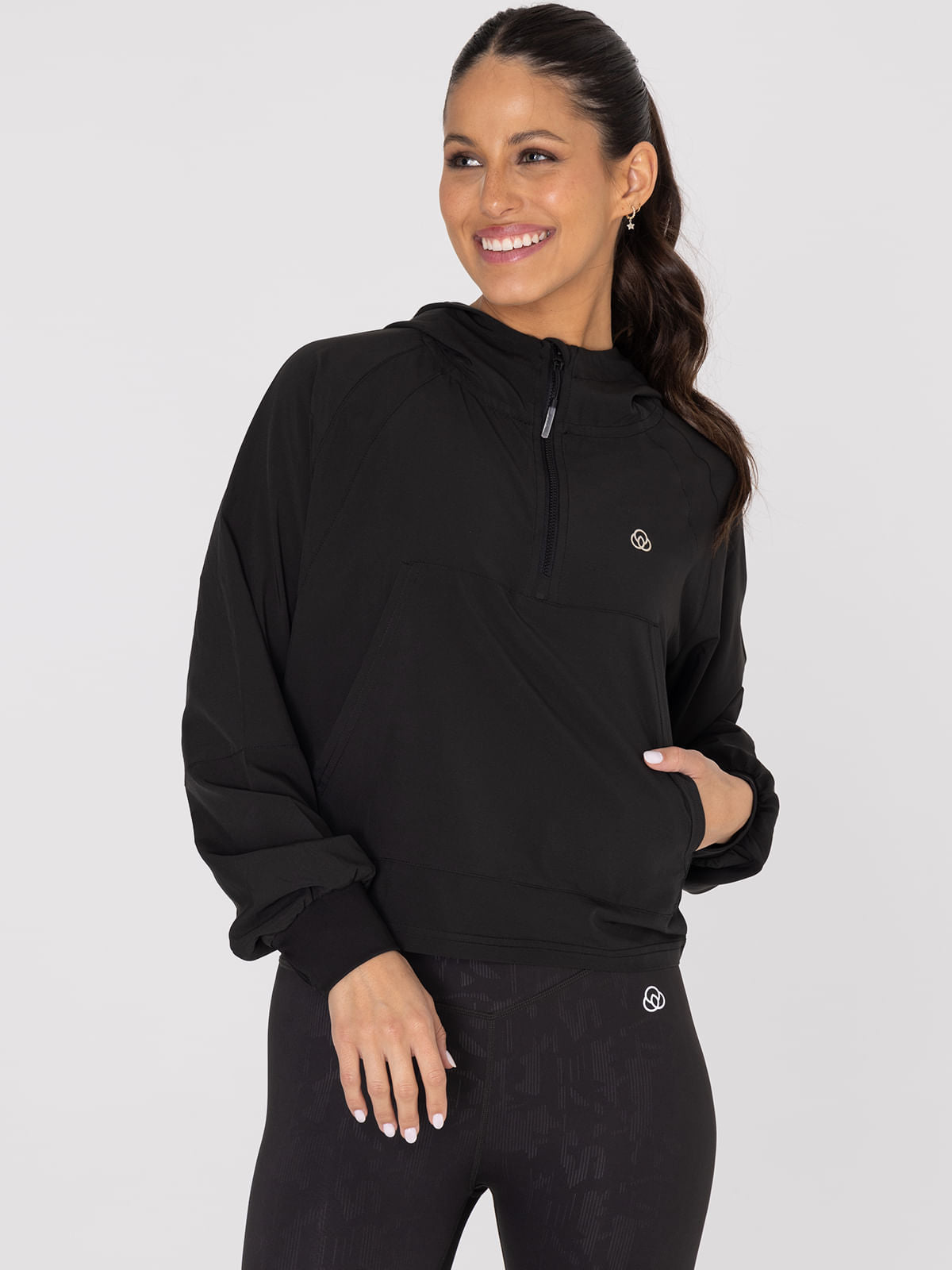 Hoodie Para Mujer  Half Zip Demi Negro Bsoul