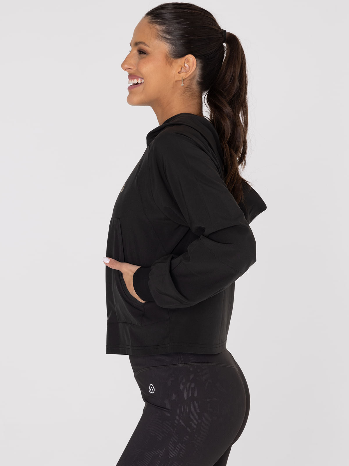 Hoodie Para Mujer  Half Zip Demi Negro Bsoul