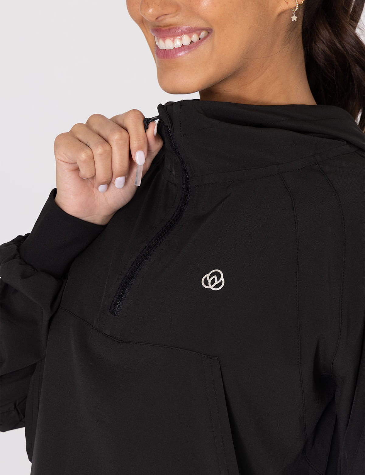 Hoodie Para Mujer  Half Zip Demi Negro Bsoul