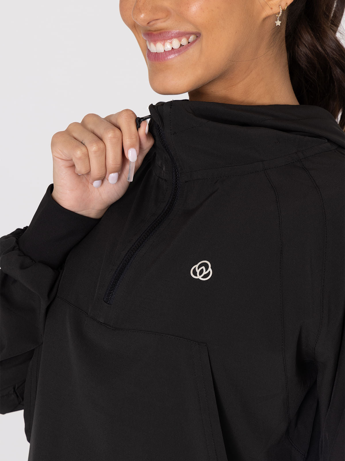 Hoodie Para Mujer  Half Zip Demi Negro Bsoul