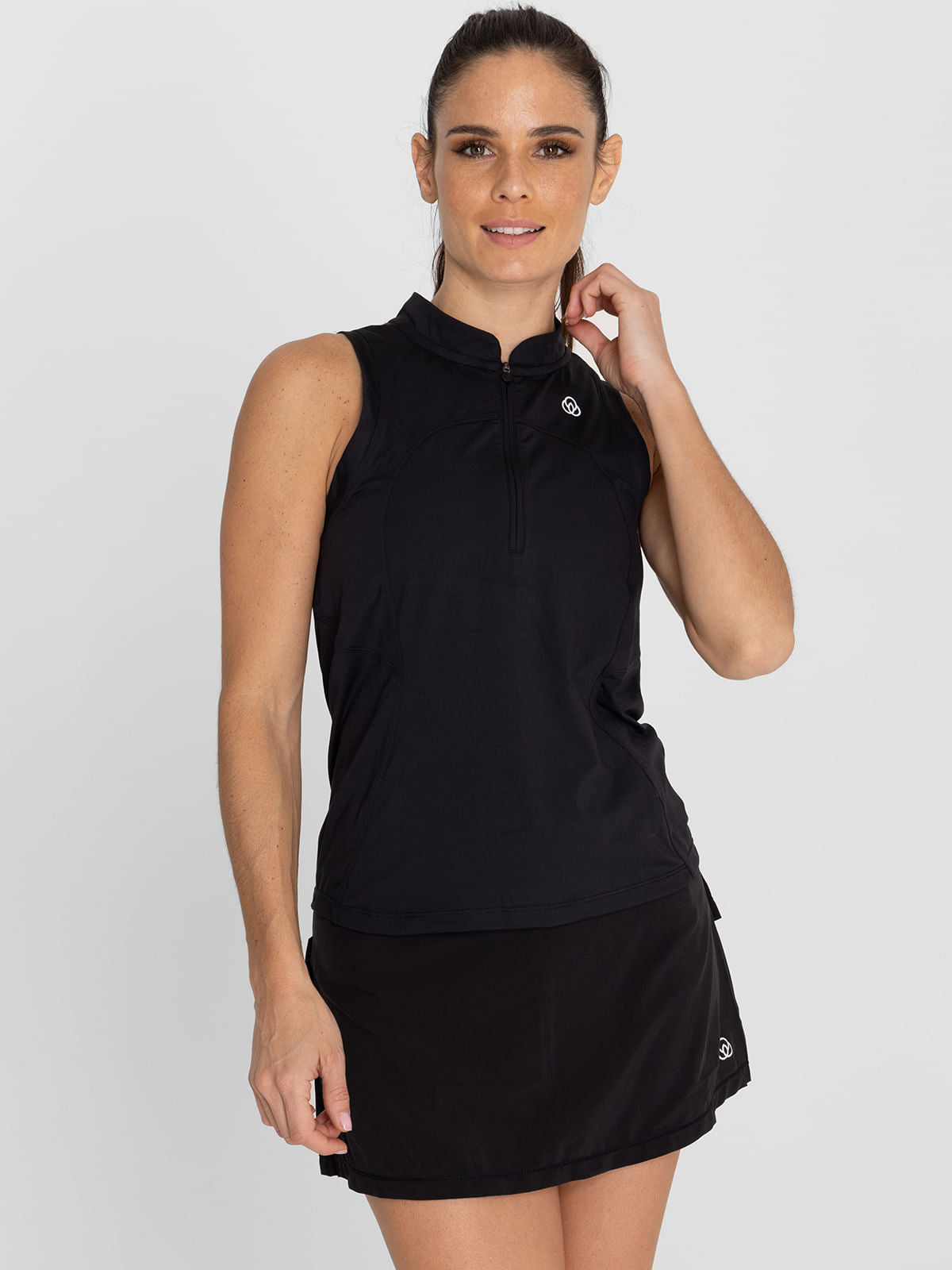 Polo Sin Manga Para Mujer  Tank Half Zipper Negro Bsoul