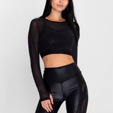 Polo Manga Larga Para Mujer  Crop Saintmalē Negro Bsoul