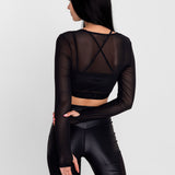 Polo Manga Larga Para Mujer  Crop Saintmalē Negro Bsoul
