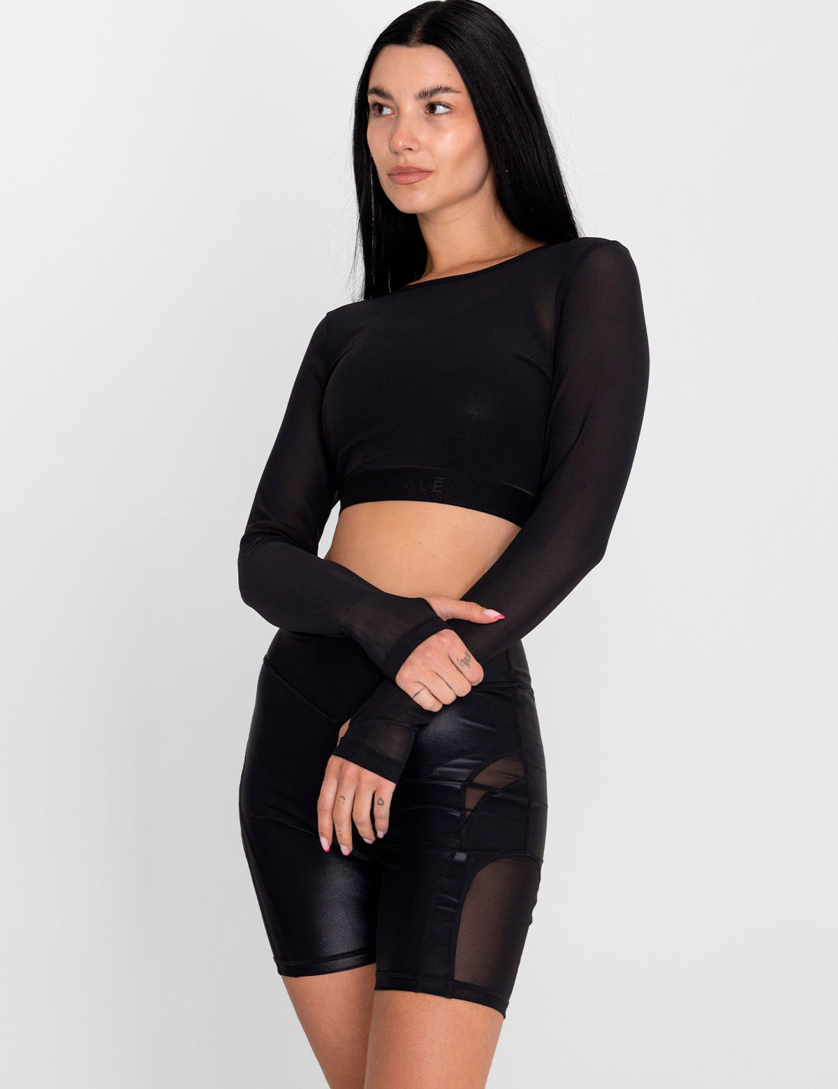 Polo Manga Larga Para Mujer  Crop Saintmalē Negro Bsoul