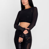 Polo Manga Larga Para Mujer  Crop Saintmalē Negro Bsoul