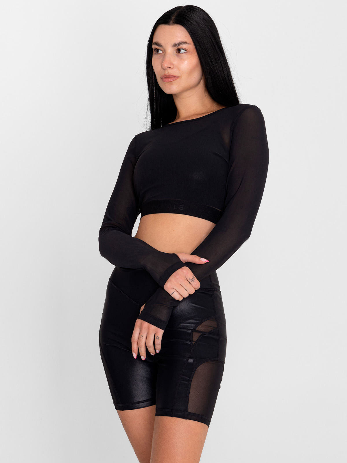 Polo Manga Larga Para Mujer  Crop Saintmalē Negro Bsoul
