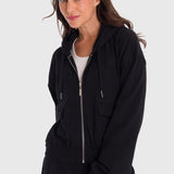 Polera Para Mujer Hoodie Zip Cargo Negro Bsoul