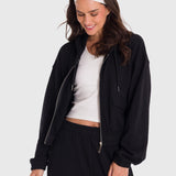 Polera Para Mujer Hoodie Zip Cargo Negro Bsoul