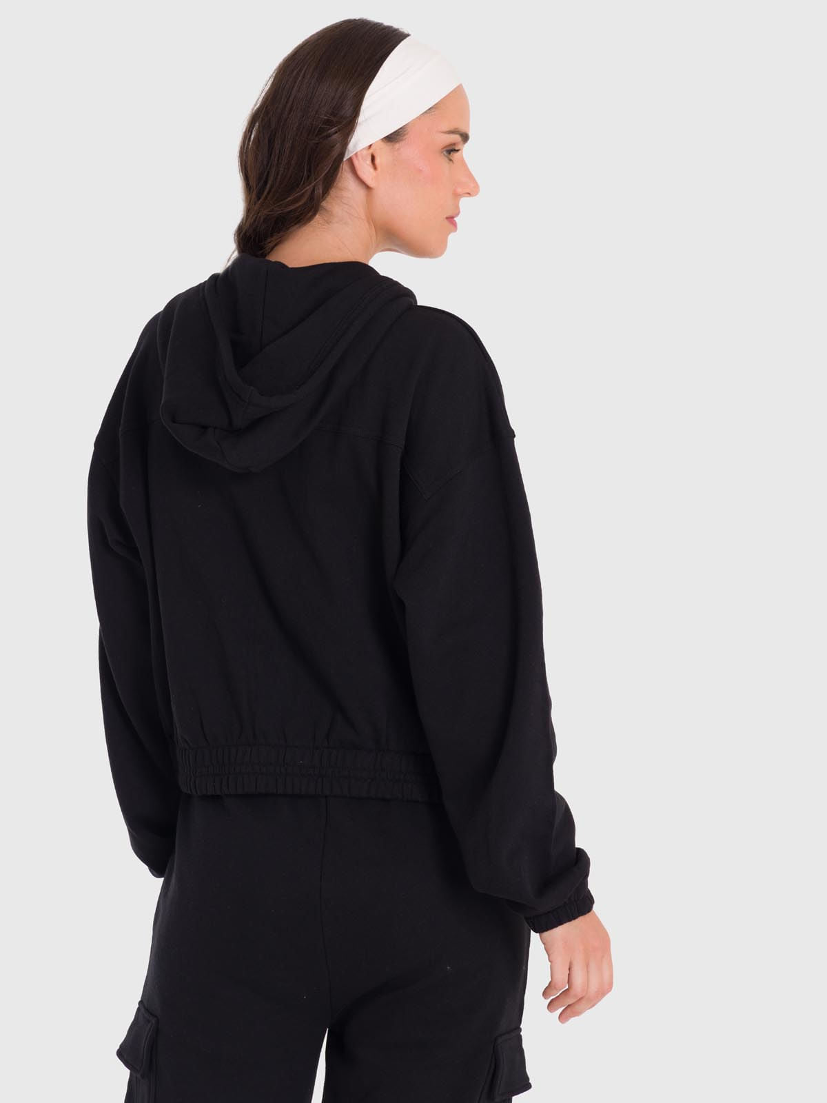 Polera Para Mujer Hoodie Zip Cargo Negro Bsoul