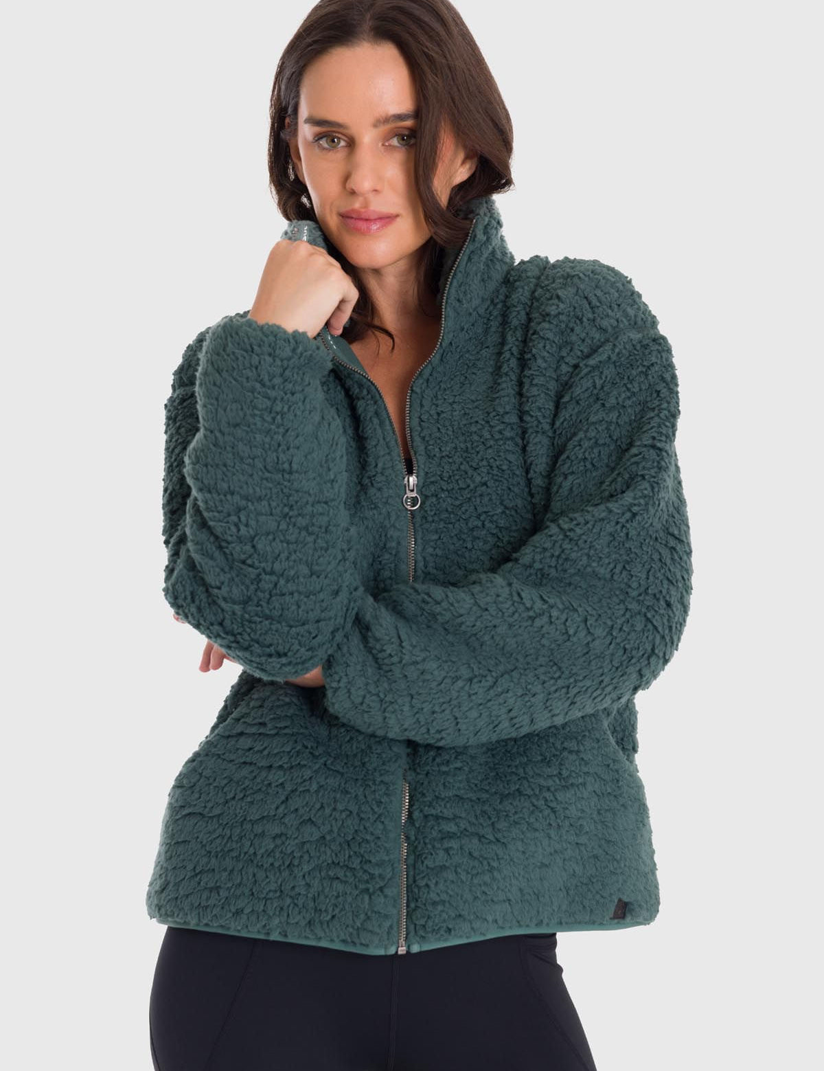 Polar Para Mujer Full Zip Sherpa Verde Bsoul