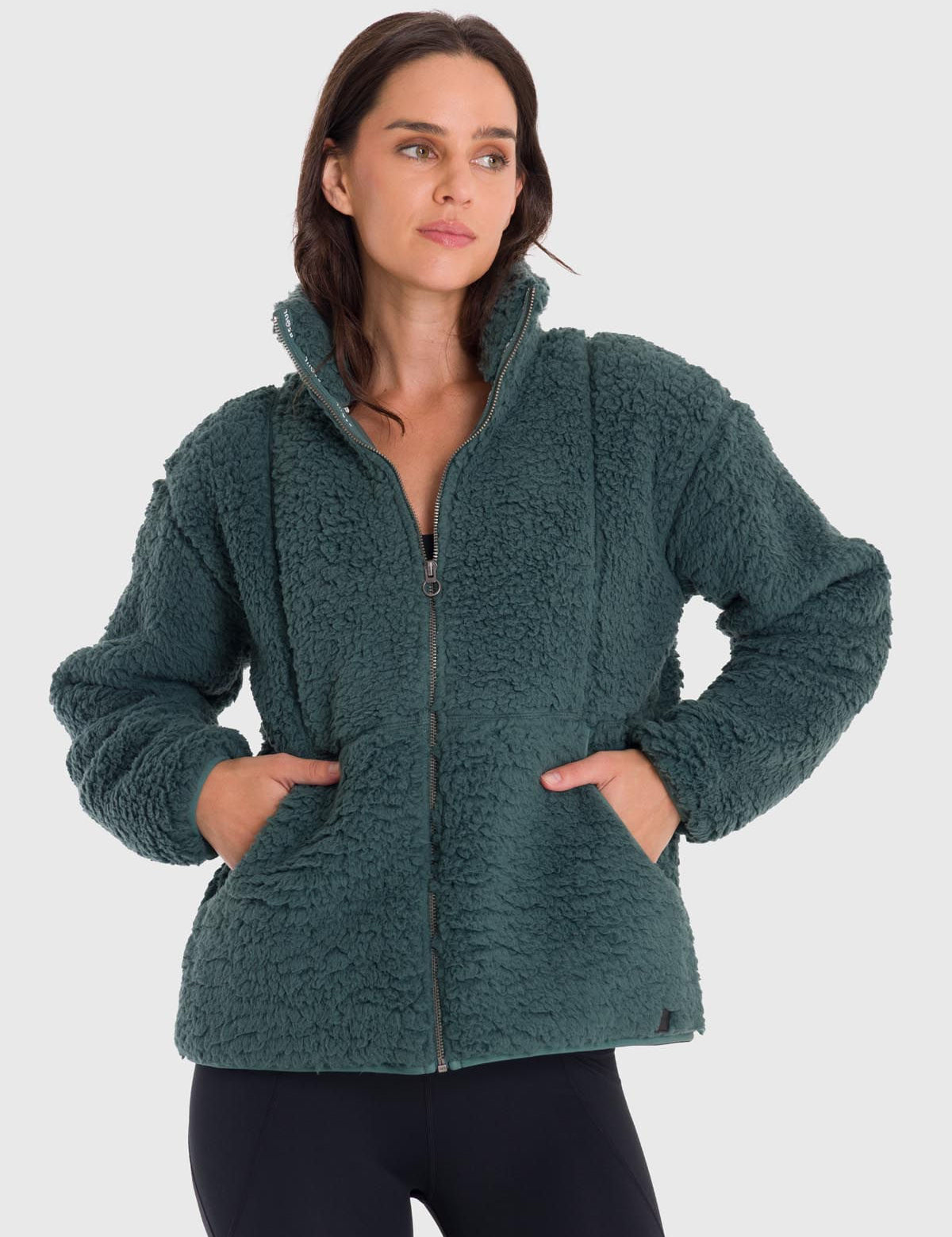Polar Para Mujer Full Zip Sherpa Verde Bsoul