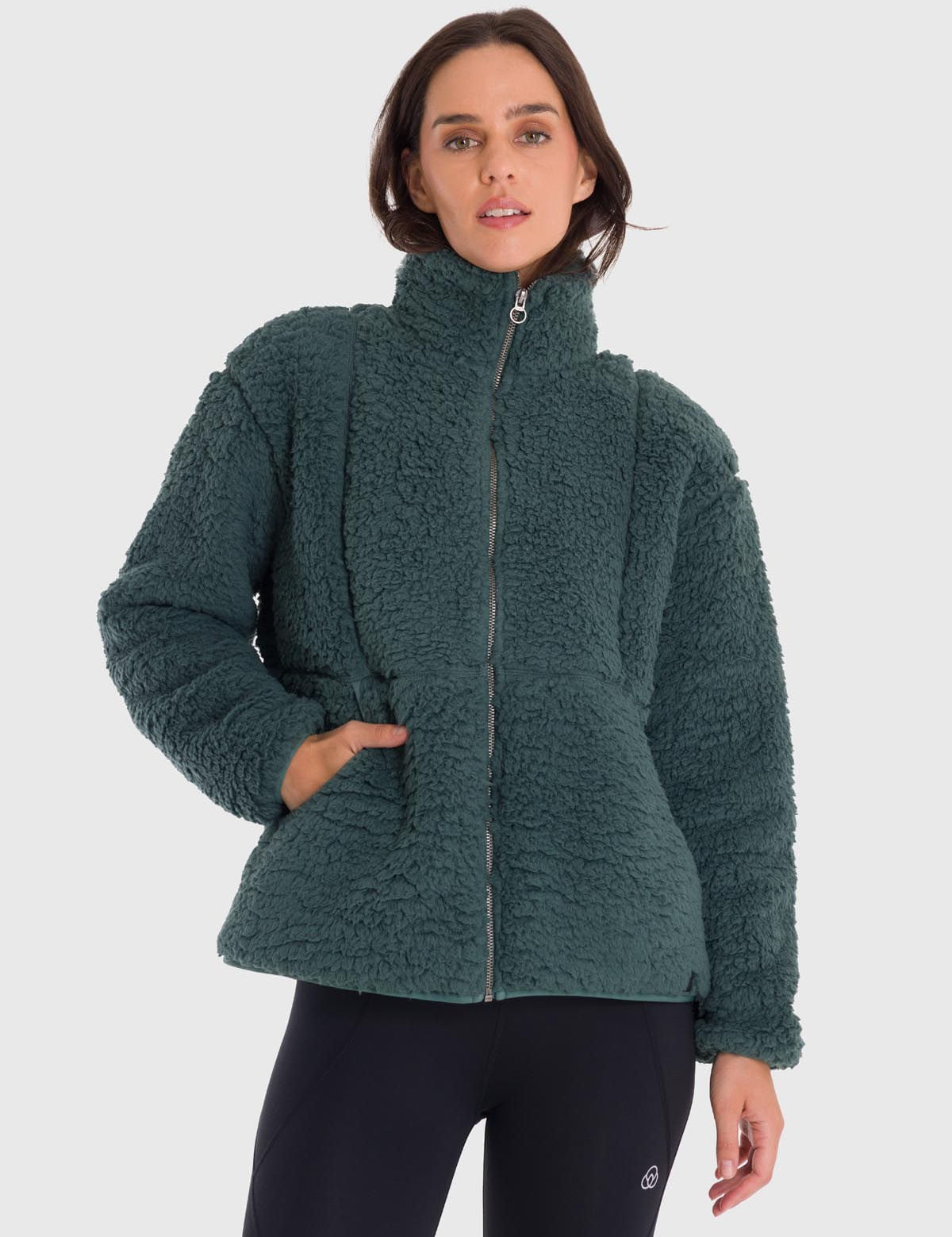 Polar Para Mujer Full Zip Sherpa Verde Bsoul
