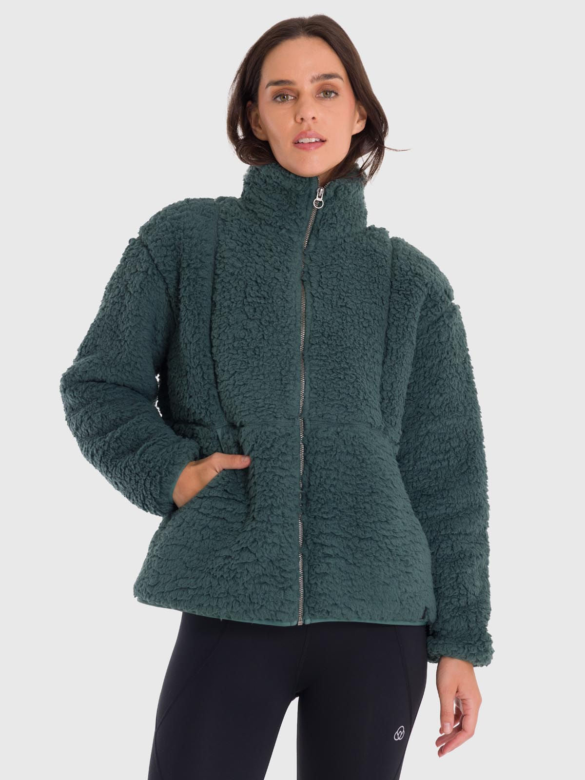 Polar Para Mujer Full Zip Sherpa Verde Bsoul