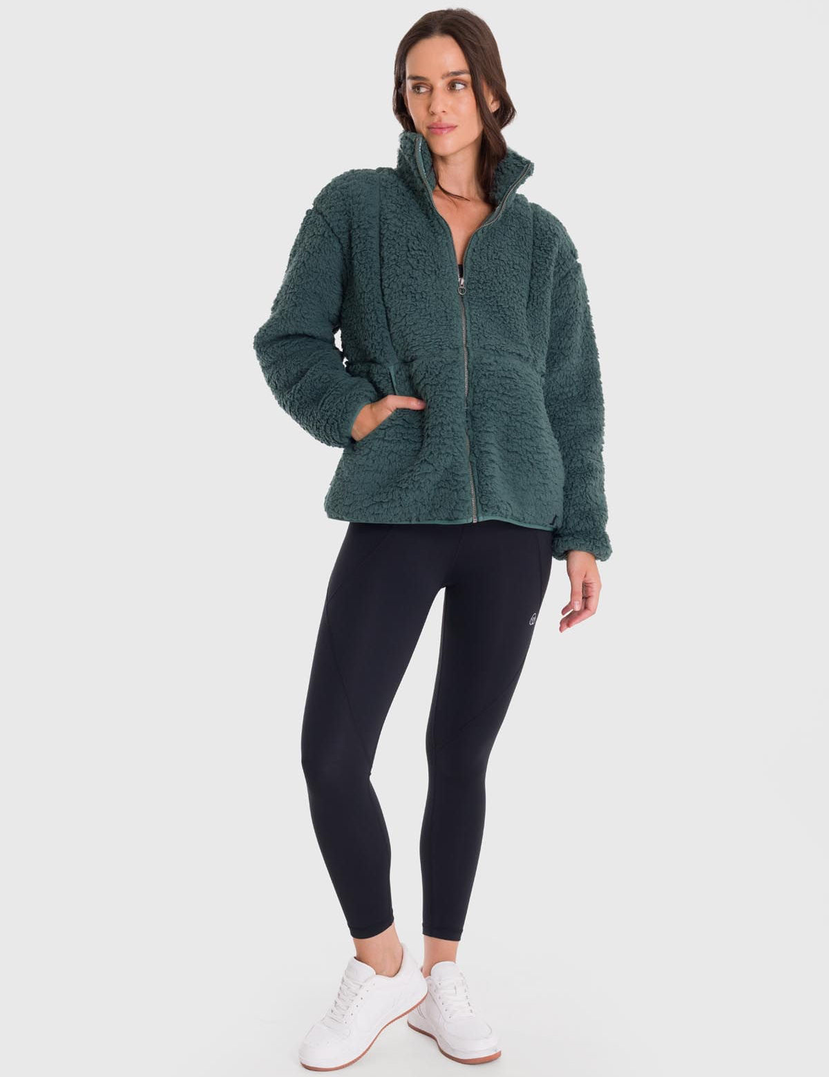 Polar Para Mujer Full Zip Sherpa Verde Bsoul