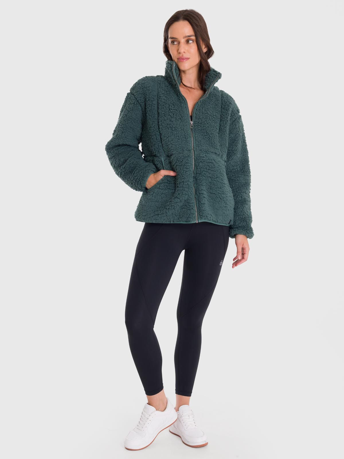 Polar Para Mujer Full Zip Sherpa Verde Bsoul