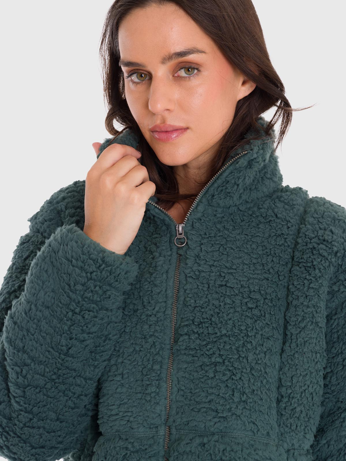 Polar Para Mujer Full Zip Sherpa Verde Bsoul