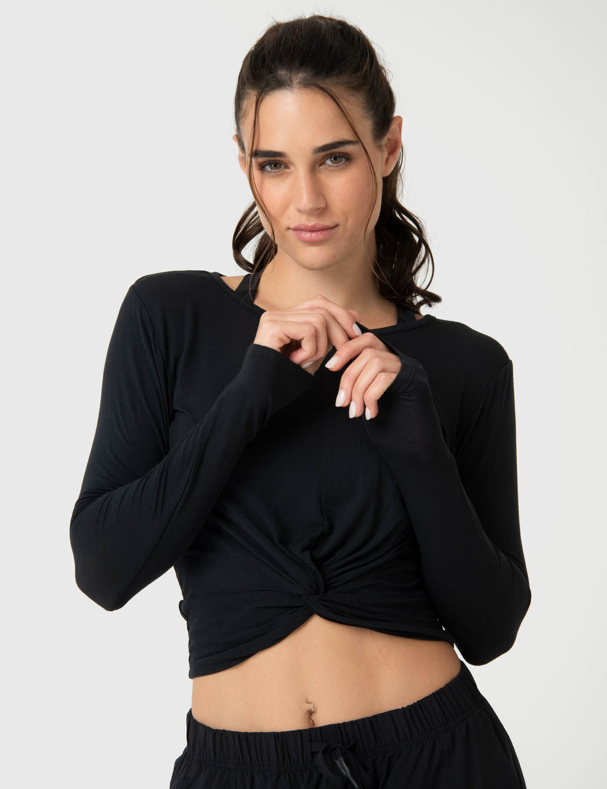 Polo Manga Larga Para Mujer Modal Aloe Negro Bsoul