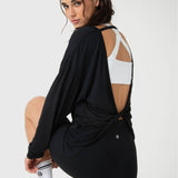 Polo Manga Larga Para Mujer Twist-Back Modal Negro Bsoul