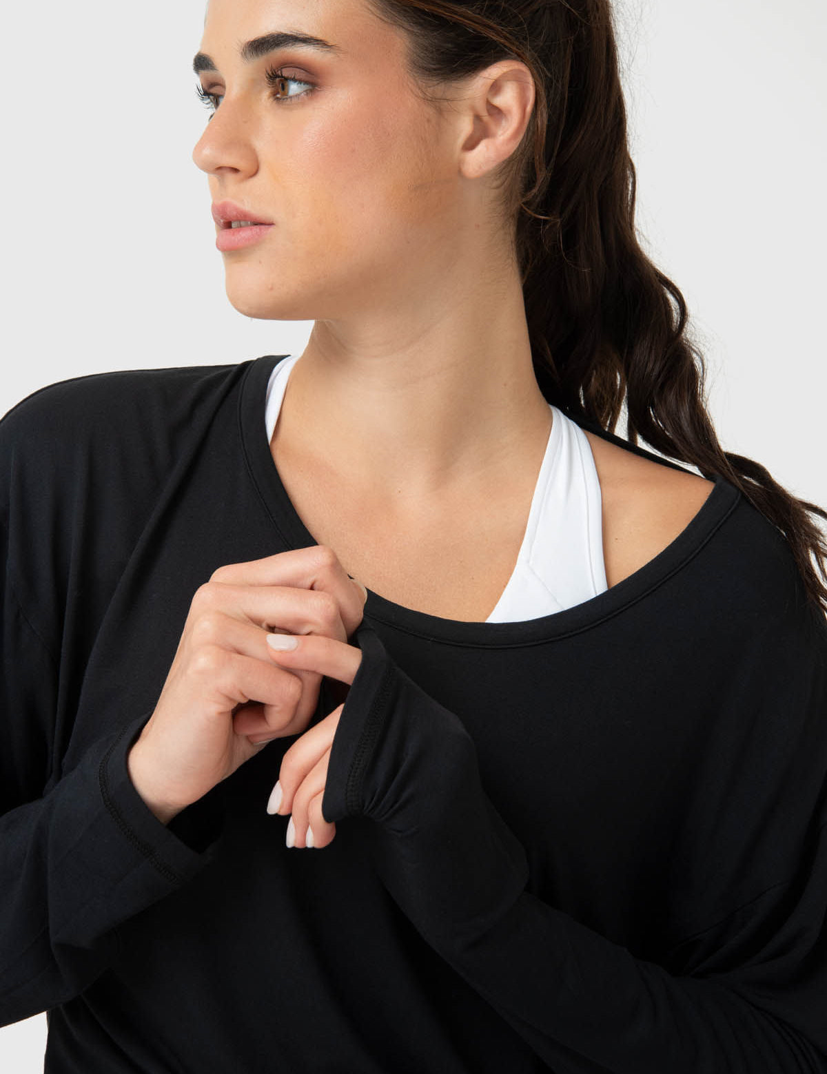 Polo Manga Larga Para Mujer Twist-Back Modal Negro Bsoul