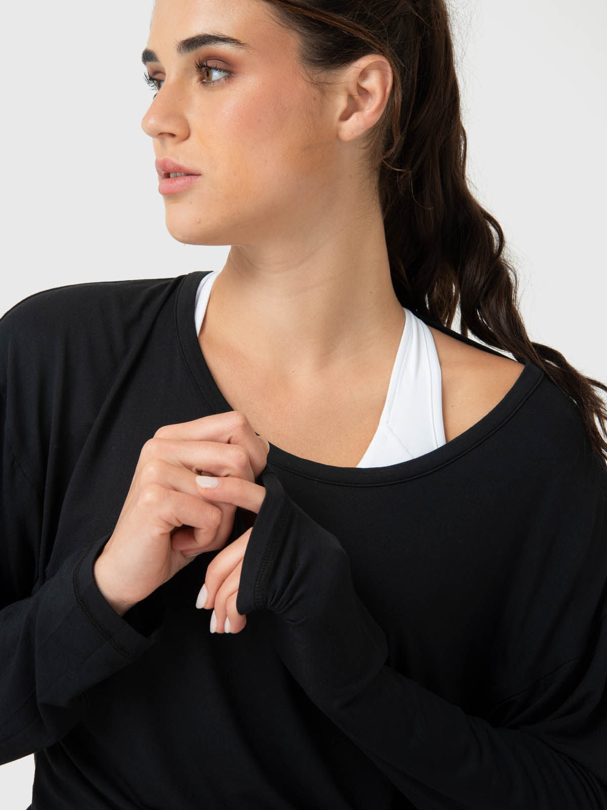 Polo Manga Larga Para Mujer Twist-Back Modal Negro Bsoul