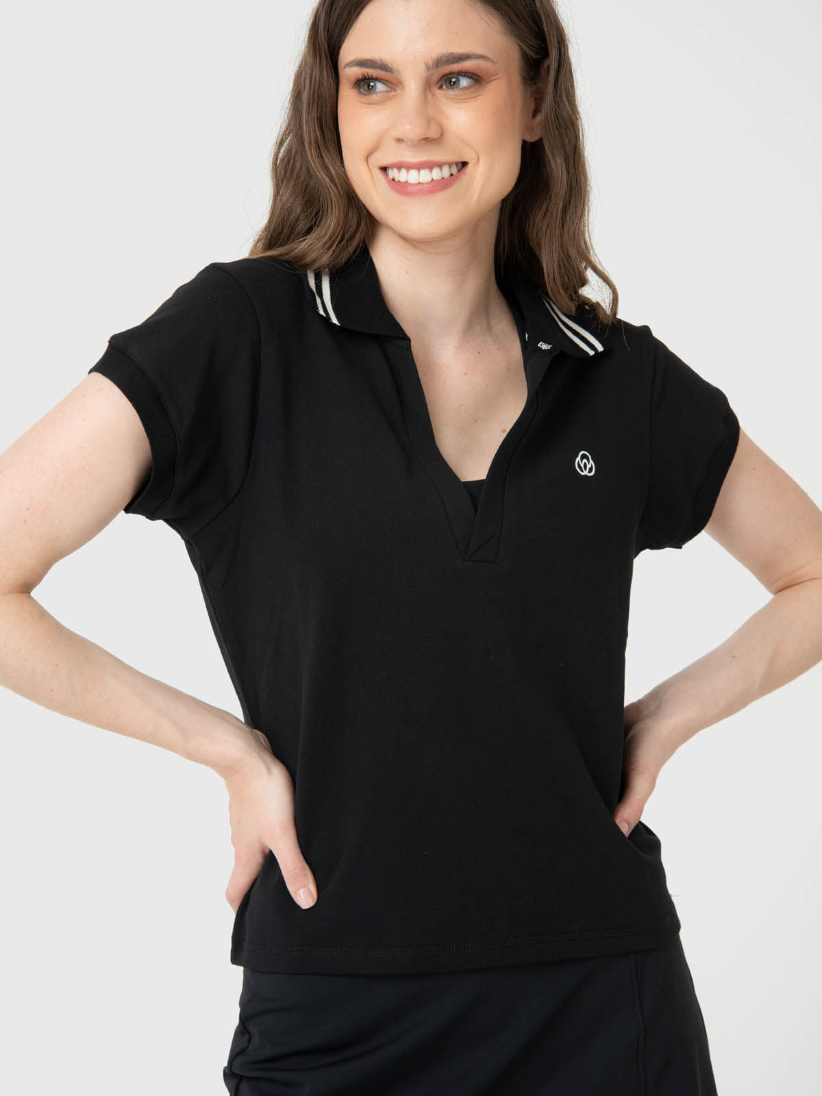 Polo Manga Corta Para Mujer Heritage Aloe Negro Bsoul