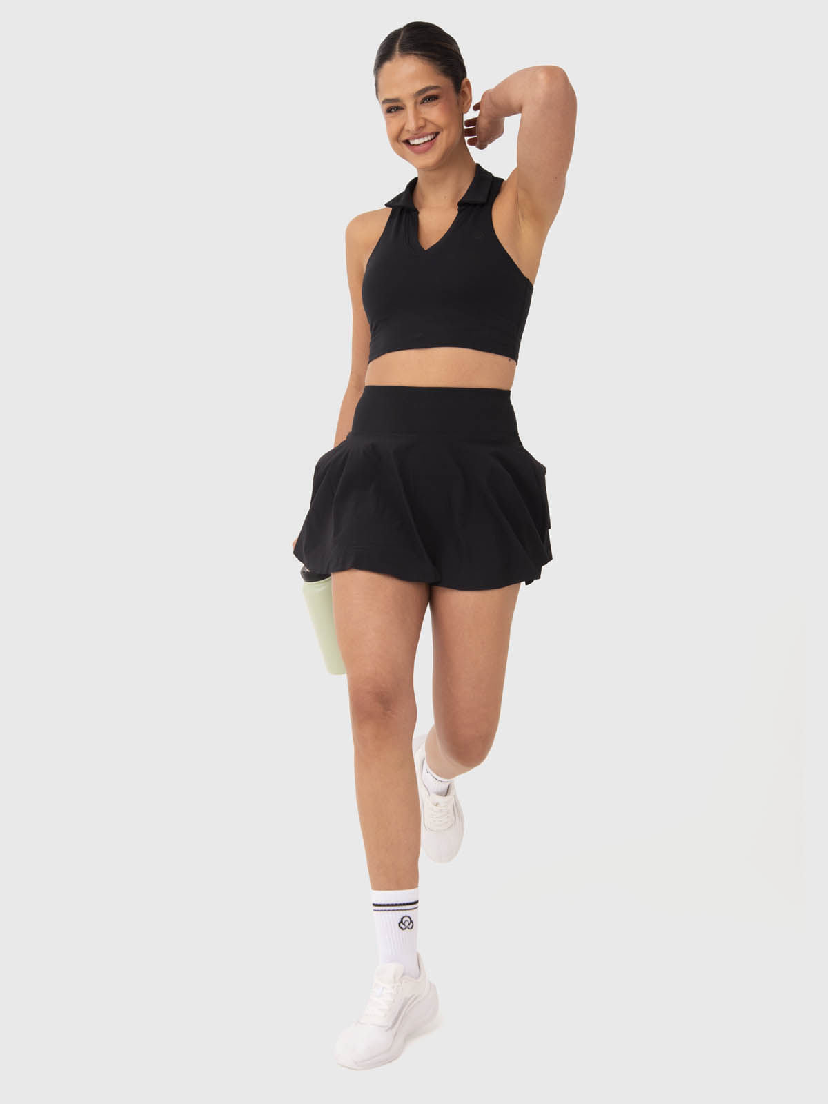 Falda Para Mujer Woven Pleated Skort Negro Bsoul