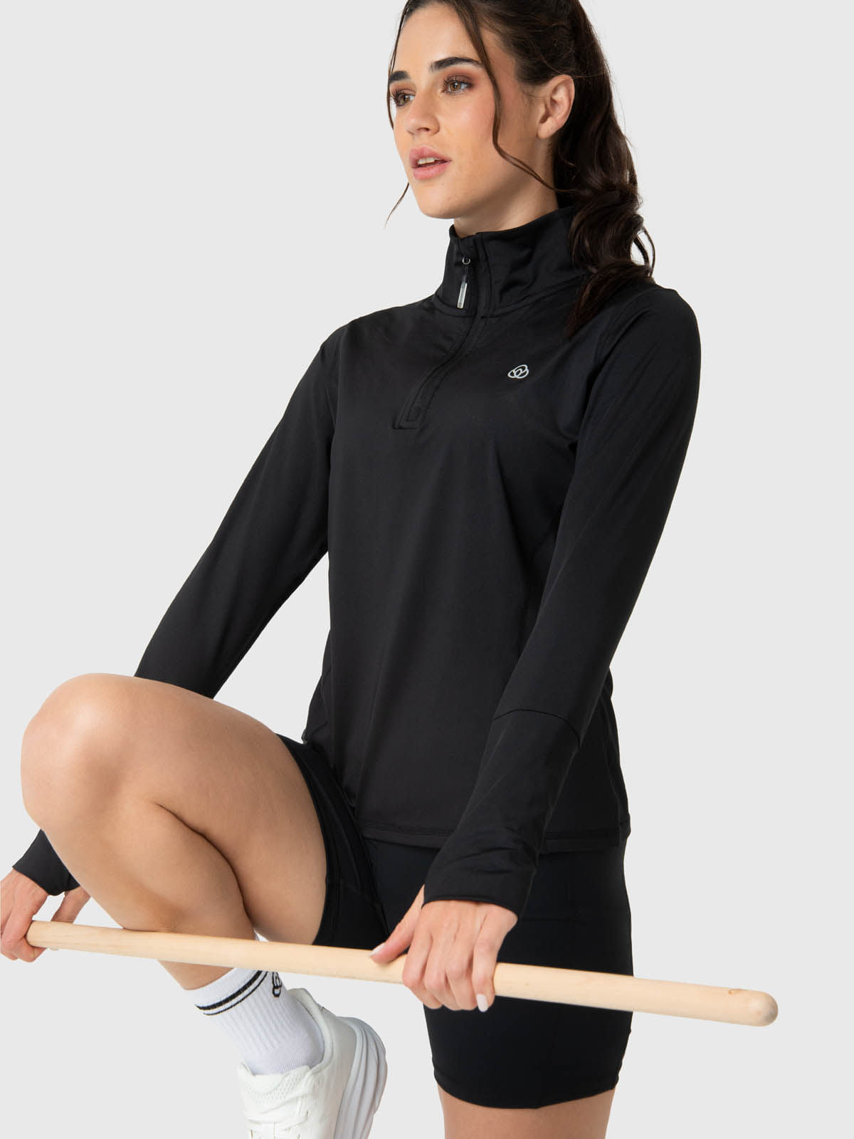 Polera Para Mujer Ls Half Zip Negro Bsoul