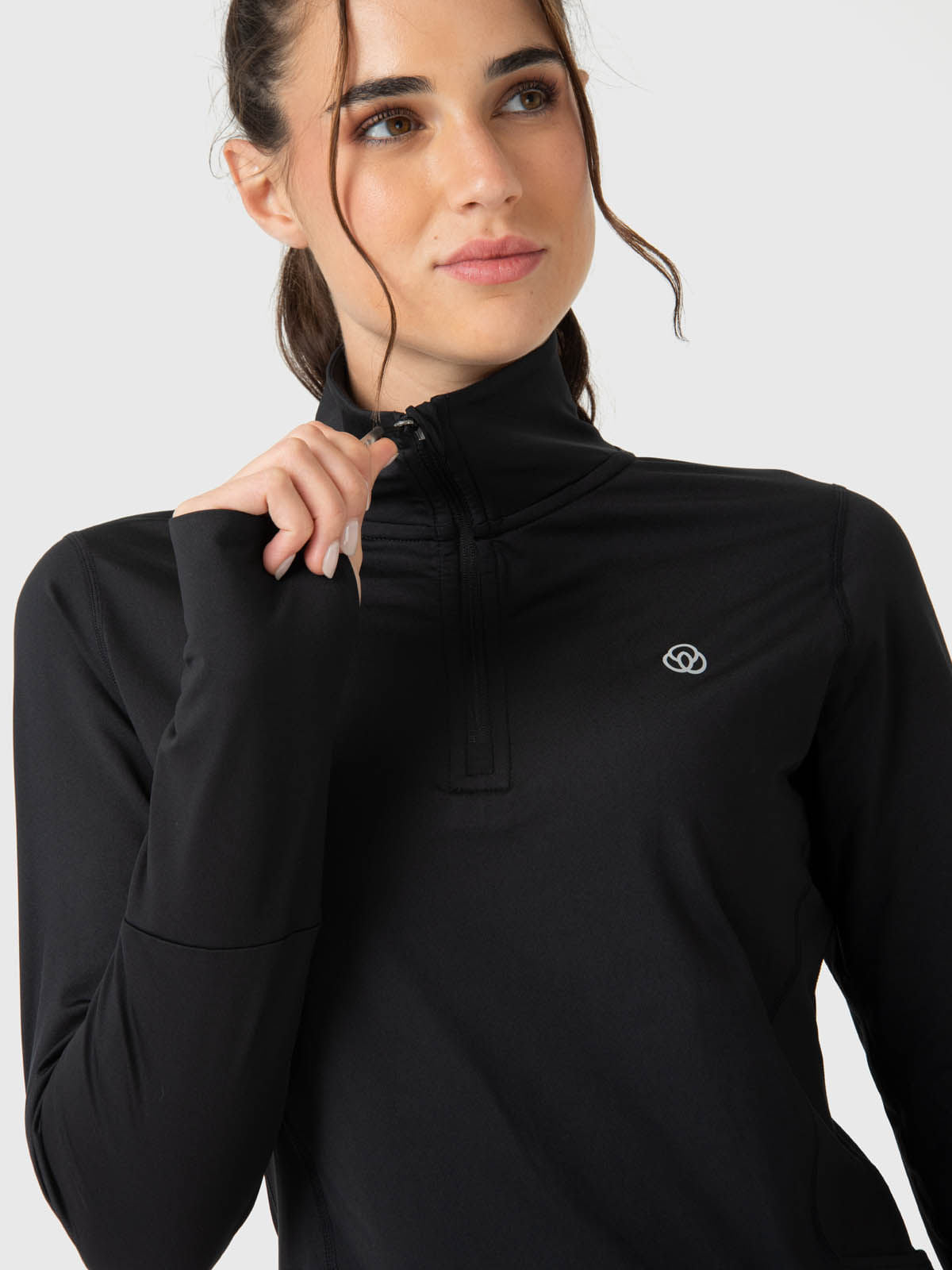 Polera Para Mujer Ls Half Zip Negro Bsoul