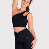 Bra Para Mujer Deportivo One Shoulder Crop Negro Bsoul