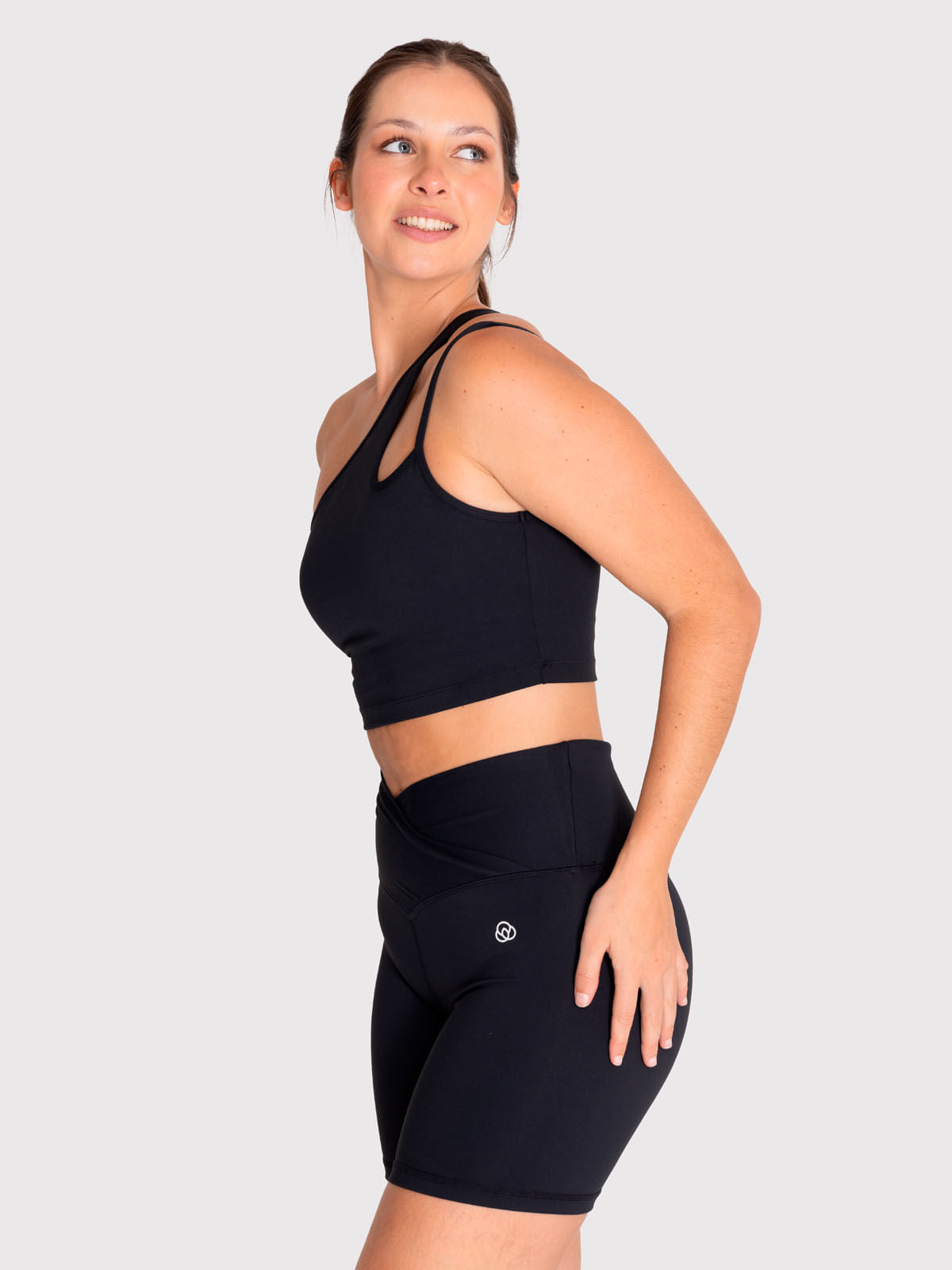 Bra Para Mujer Deportivo One Shoulder Crop Negro Bsoul