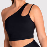 Bra Para Mujer Deportivo One Shoulder Crop Negro Bsoul
