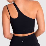 Bra Para Mujer Deportivo One Shoulder Crop Negro Bsoul
