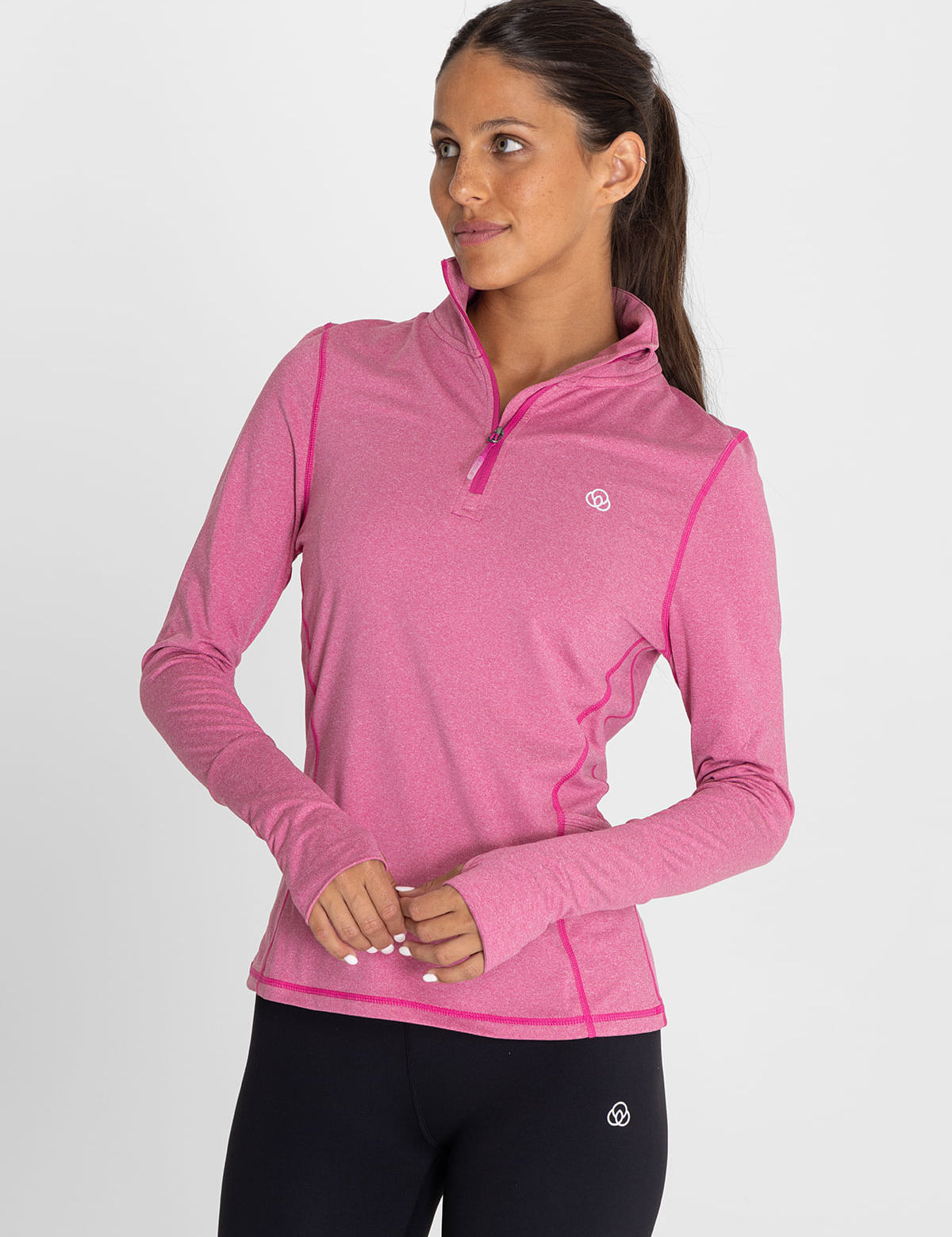 Polo Manga Larga Para Mujer  Half Zip Rosado Bsoul