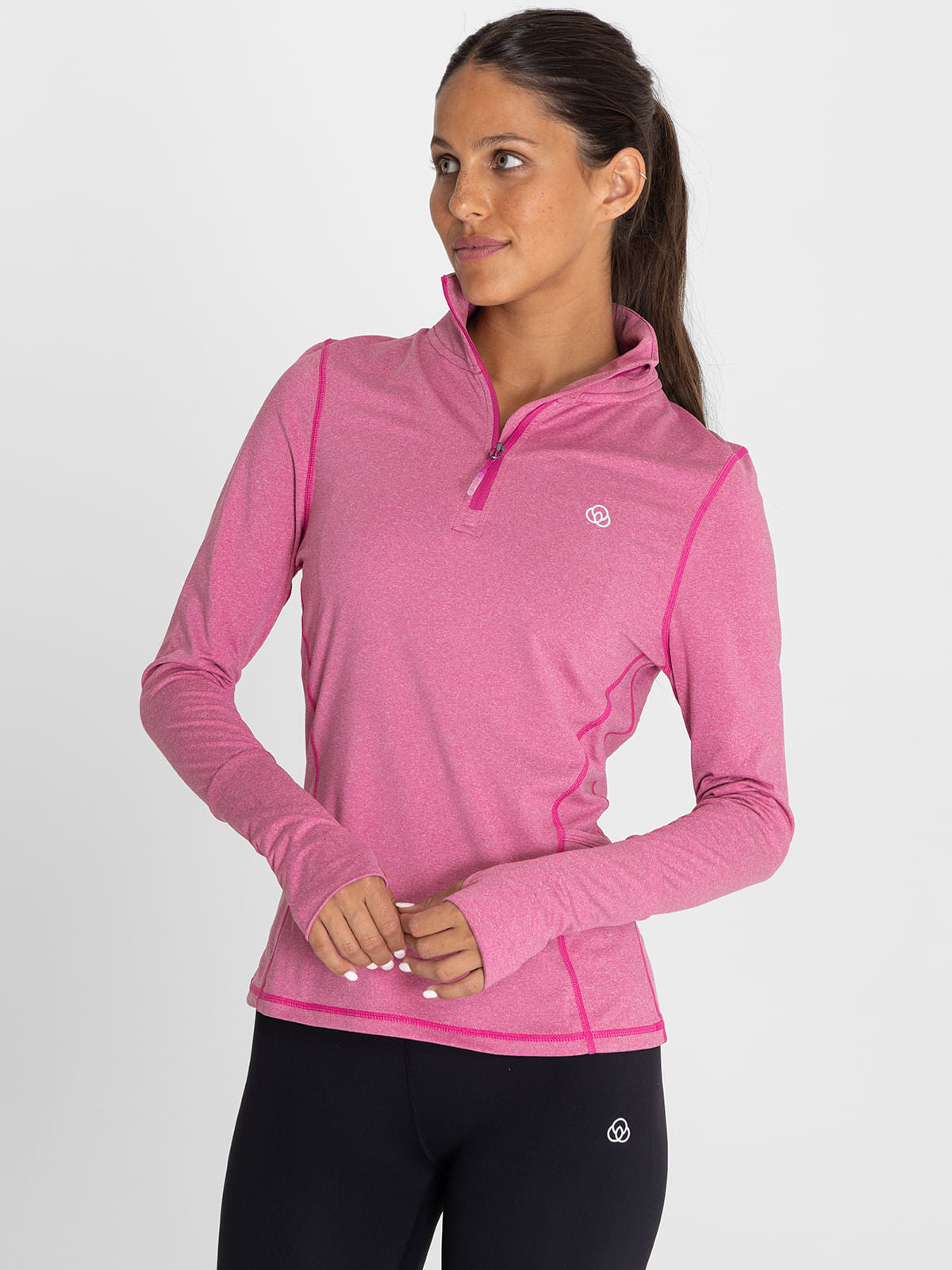 Polo Manga Larga Para Mujer  Half Zip Rosado Bsoul