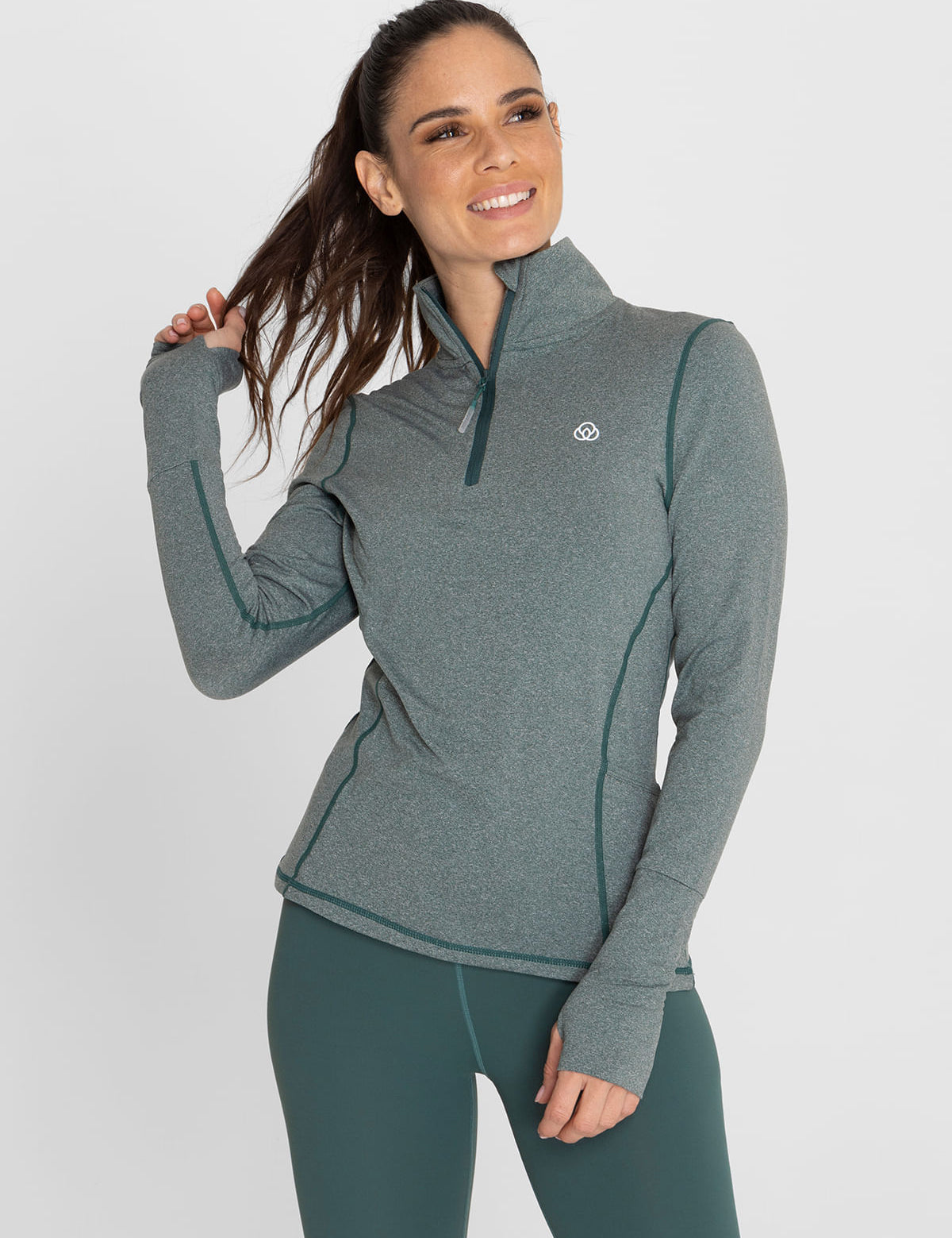 Polo Manga Larga Para Mujer  Half Zip Gris Bsoul