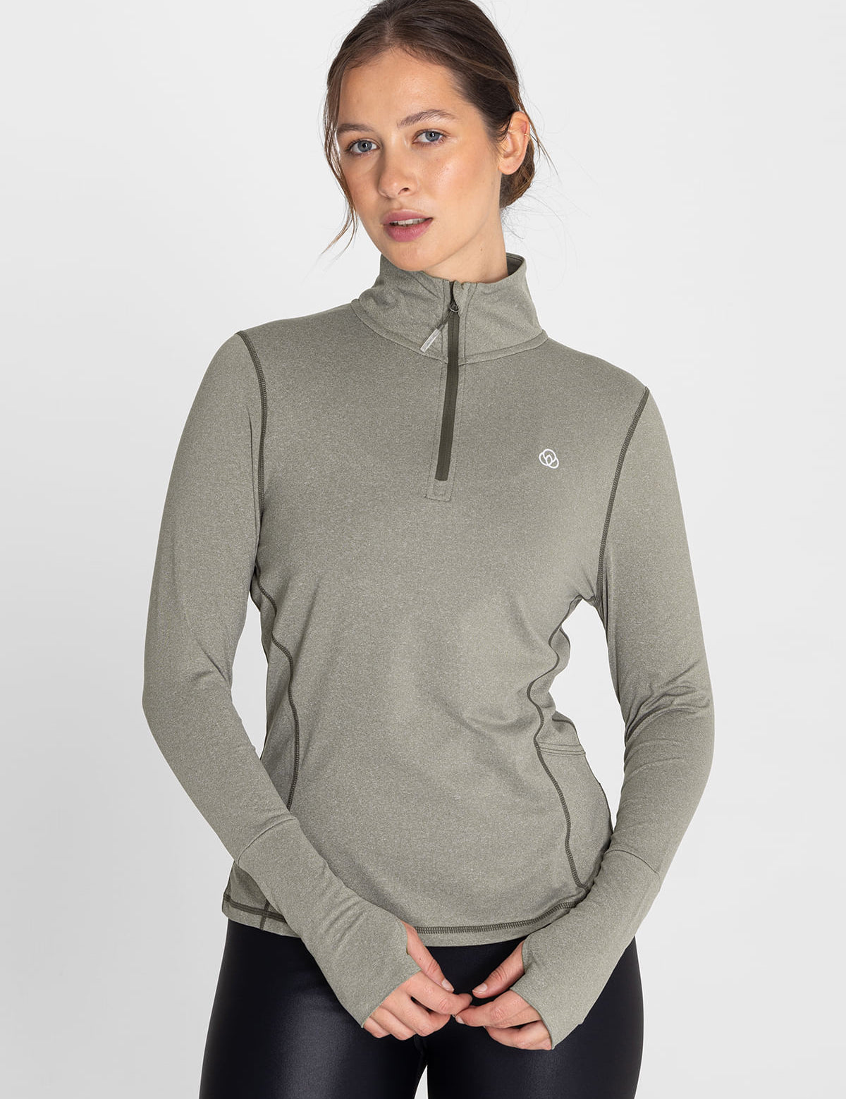 Polo Manga Larga Para Mujer  Half Zip Verde Bsoul