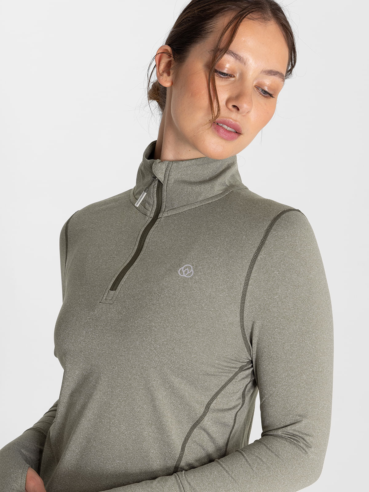 Polo Manga Larga Para Mujer  Half Zip Verde Bsoul