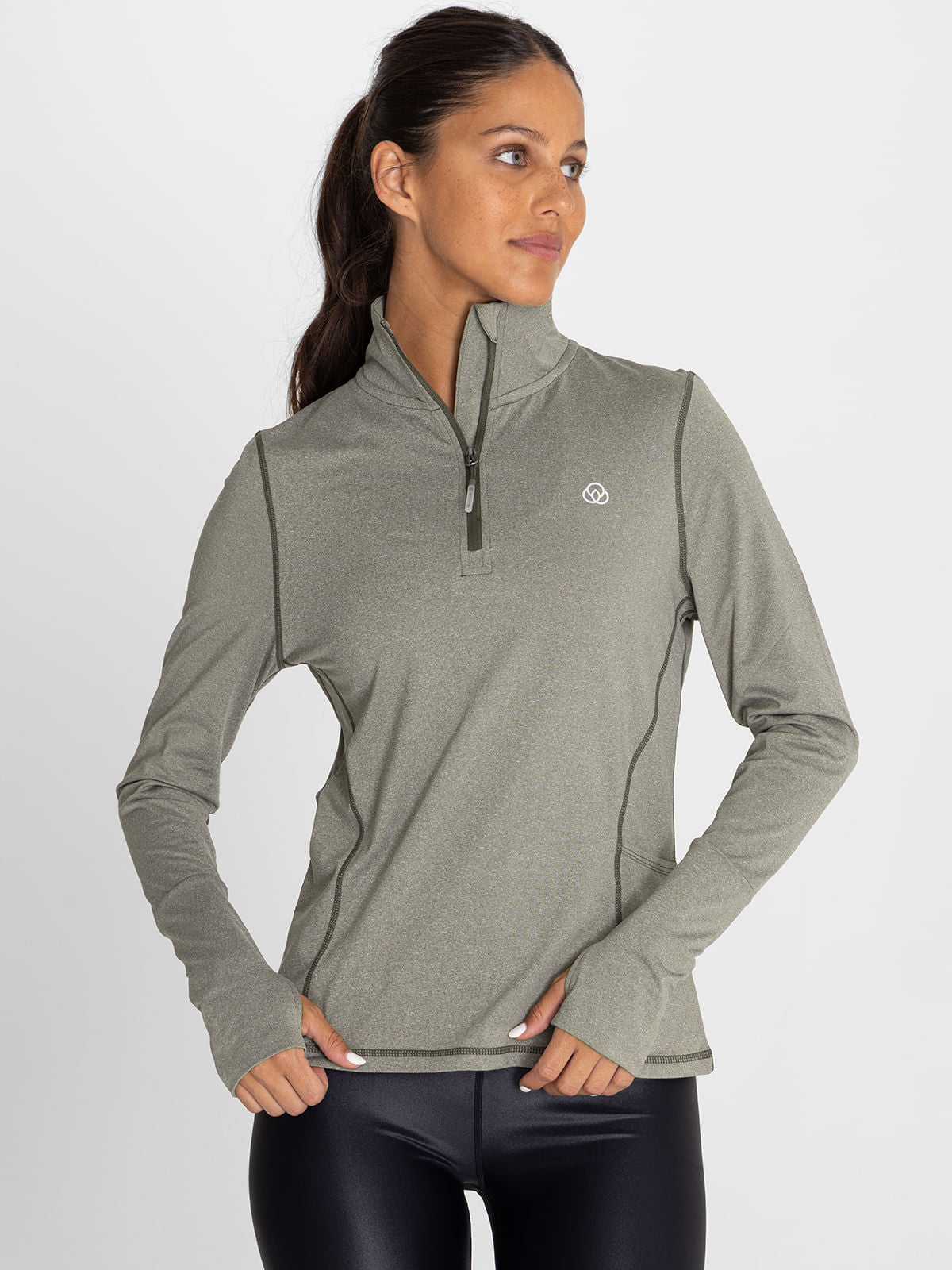 Polo Manga Larga Para Mujer  Half Zip Verde Bsoul